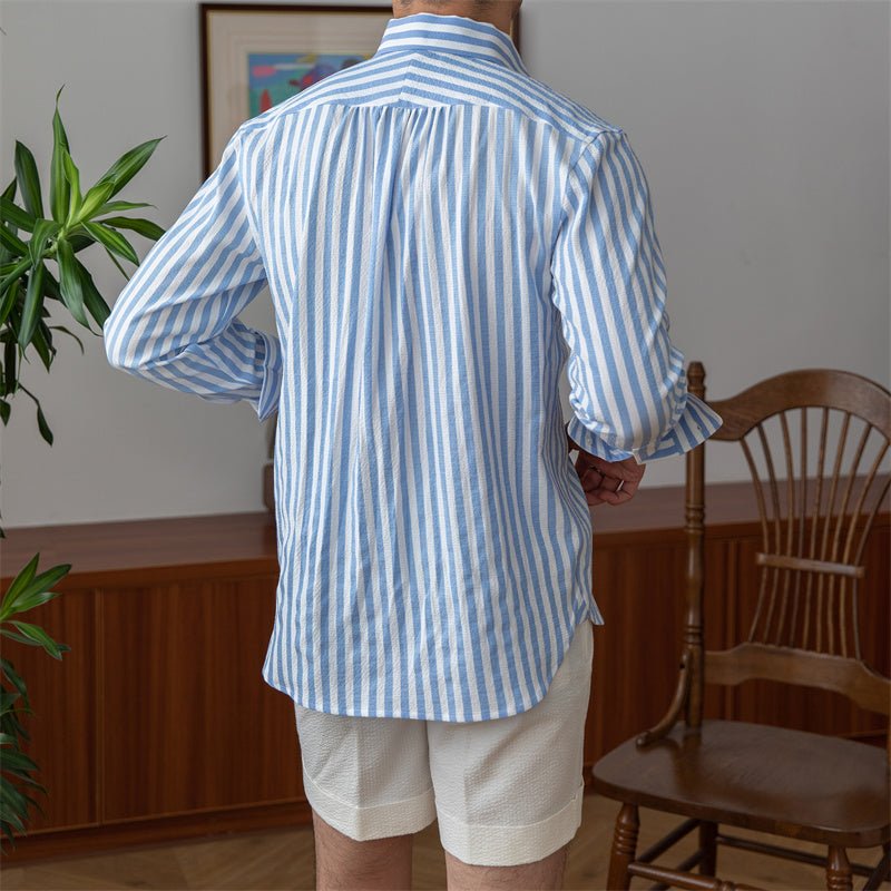 Breathable Seersucker Striped Long-sleeved Shirt - MOLATO