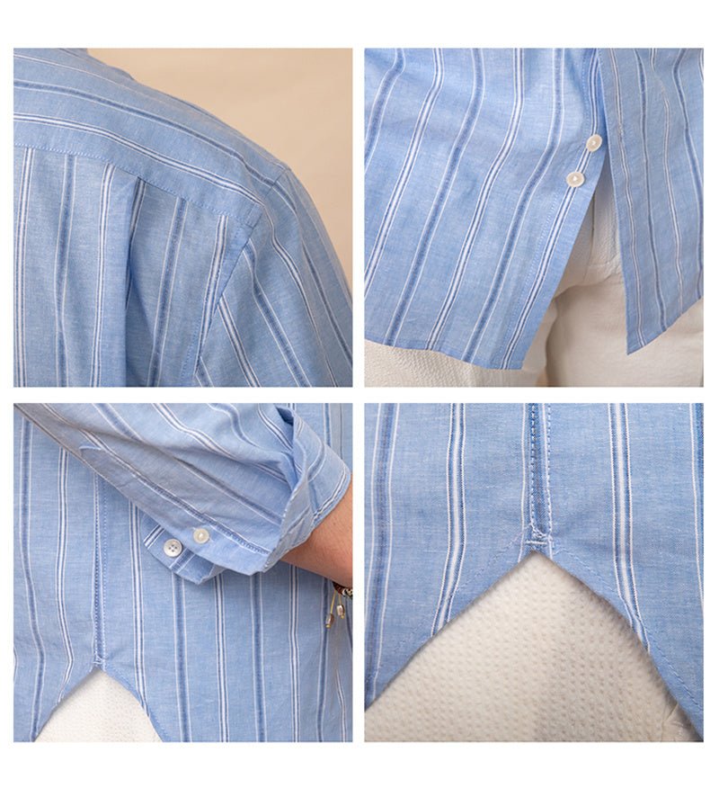 Chemise à manches longues à col montant en coton et lin, légèrement large - MOLATO