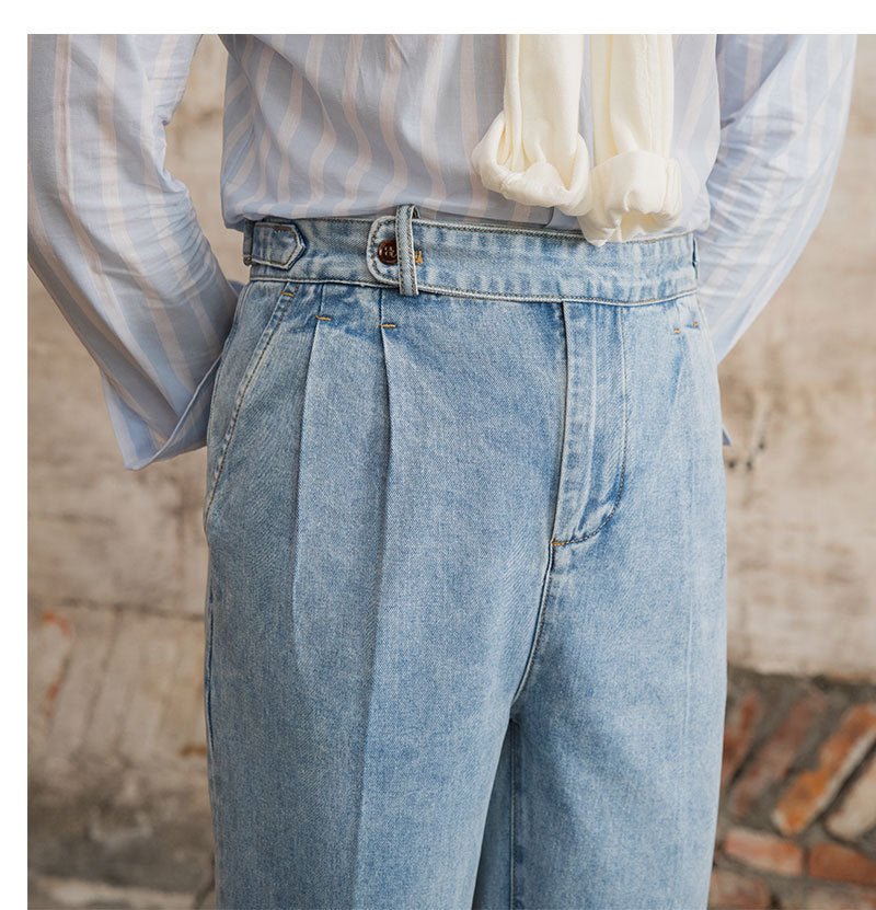 Men's Retro Cotton High Waist Casual Jeans - MOLATO MODE