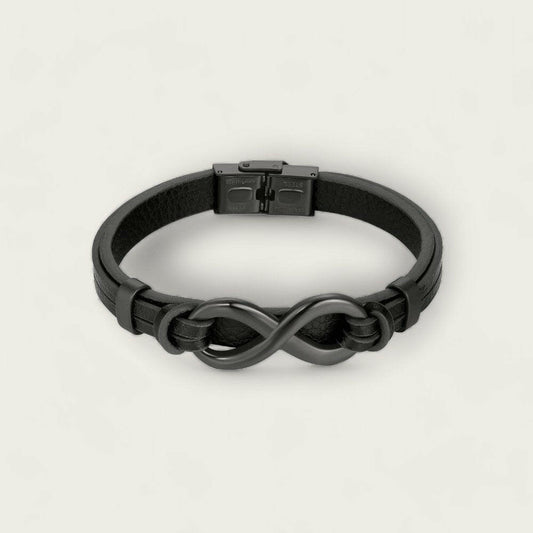 Bracelet Infinity en Cuir Noir Tressé - Bijou Unisexe Moderne et Élégant - Idéal Cadeau - MOLATO