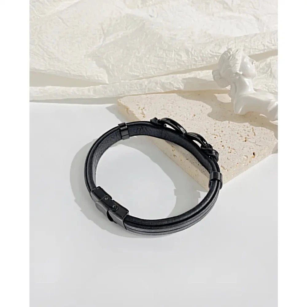 Bracelet Infinity en Cuir Noir Tressé - Bijou Unisexe Moderne et Élégant - Idéal Cadeau - MOLATO