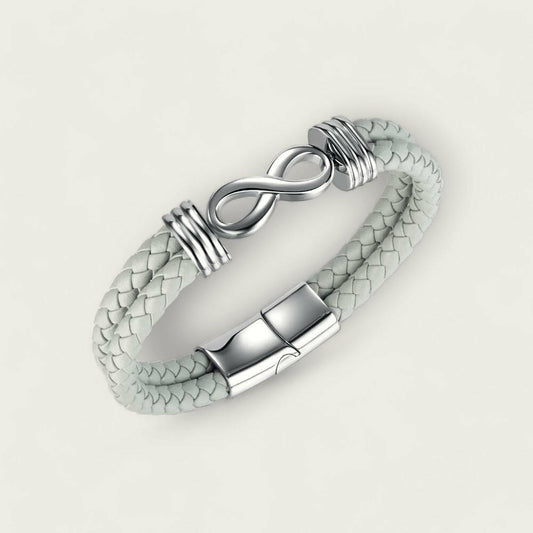 Bracelet Infinity en Cuir Tressé Gris - Accessoire Chic pour Elle et Lui - Cadeau Tendance - MOLATO