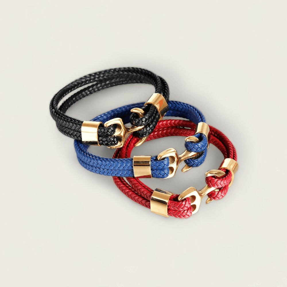 Bracelet nautique ancre - cuir multicolore - idée cadeau - MOLATO