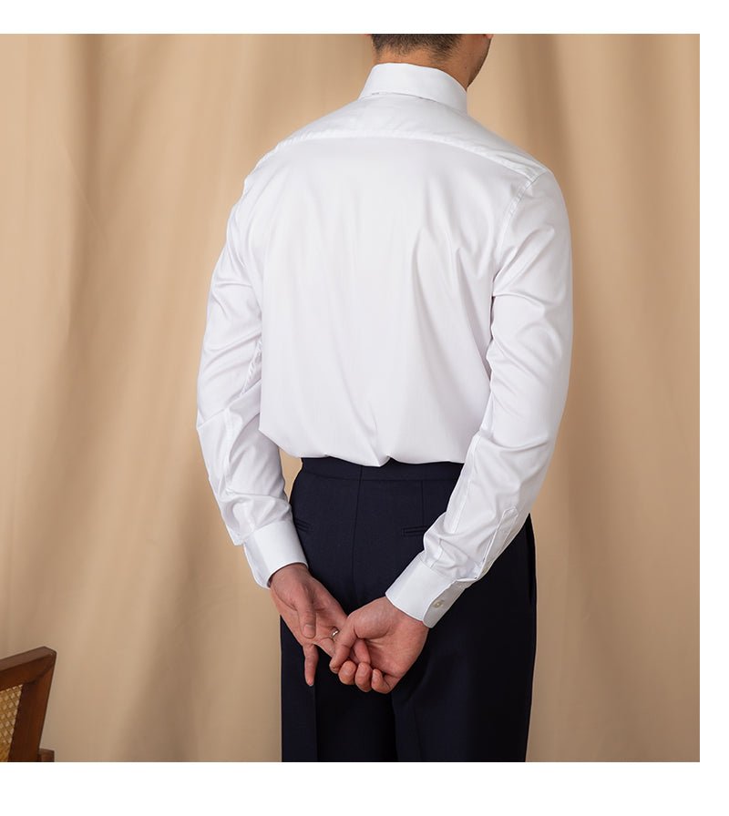 Men White Long Sleeve Shirt Slim Fit Business - MOLATO